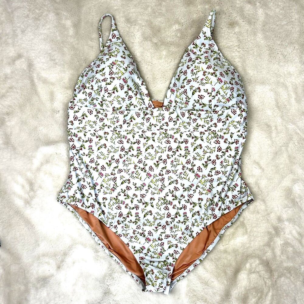 J. Crew Plunge V-Neck Cloud Meadow Floral One Piece Swimsuit BF144